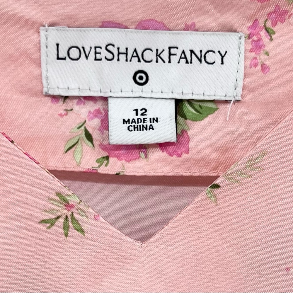 LoveShackFancy x Target Cecile Puff Sleeve Pink Satin Floral Mini Dress Size 12 - Picture 10 of 11